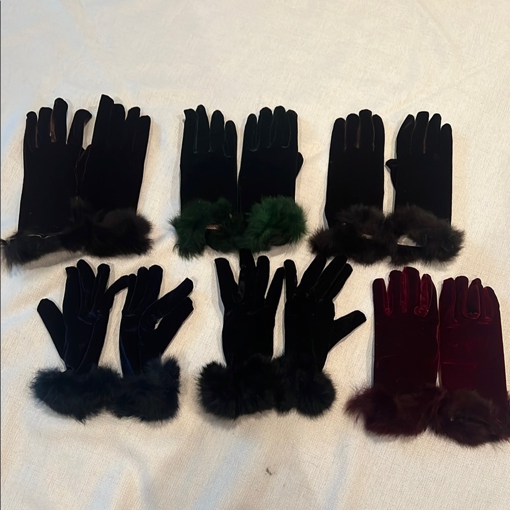 Elegant Women's Fur-Trimmed Gloves - Black, Green, Maroon, Navy, 2 pair Brown